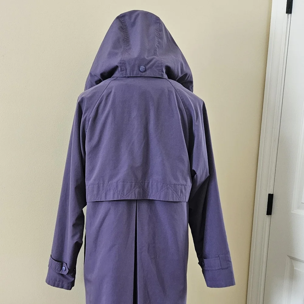 Vintage L.L. Bean Purple Hooded Long Lined Duster Trench Coat Womens Small